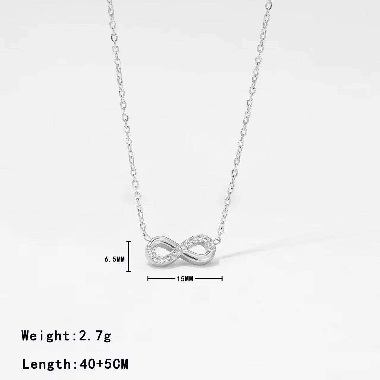 Stålhalsband med CZ 40+5 cm