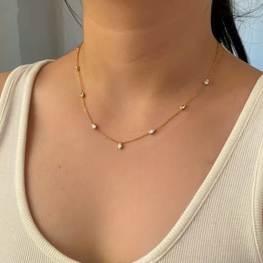 Stålhalsband med 18K förgyllning och CZ 41+5 cm