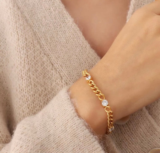 Stålarmband med 18K förgyllning och CZ 5MM 16+4 cm