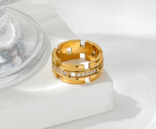 Stålring med 18K förgyllning och CZ