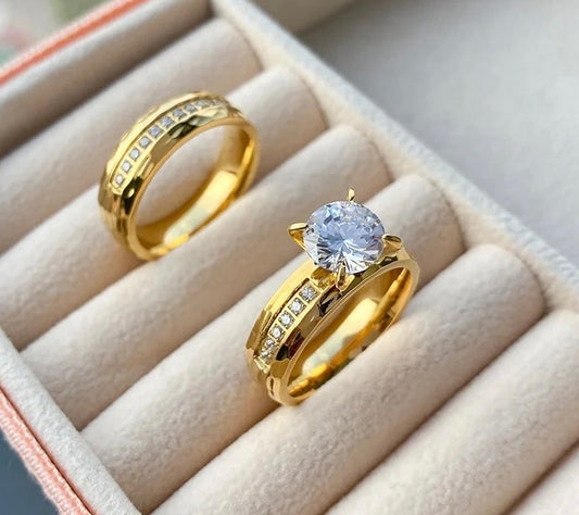 Stålring med 18K förgyllning och CZ