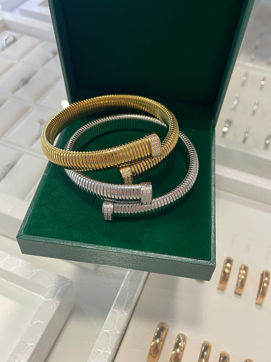 Stålarmband med 18K förgyllning och CZ - Flexibelt