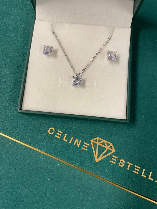 Stålhalsband med CZ 40+5 cm