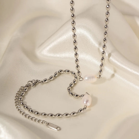 Stålarmband med Sötvattenpärla 15,5+5 cm