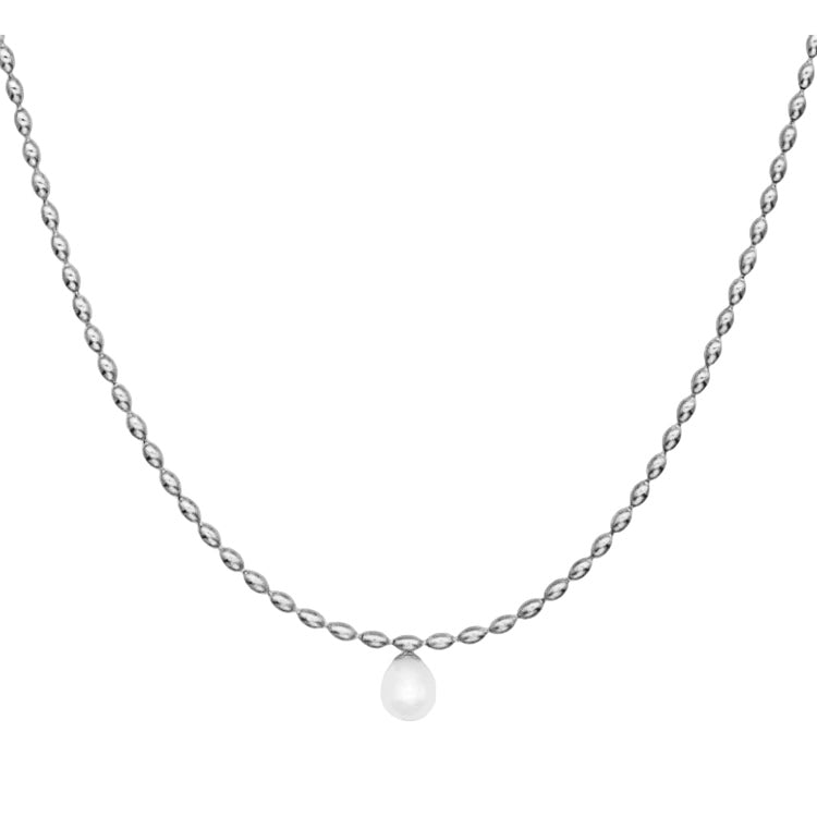 Stålhalsband med Sötvattenpärla 40+5 cm