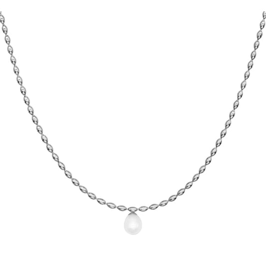 Stålhalsband med Sötvattenpärla 40+5 cm