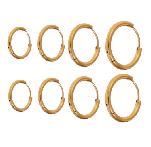 Stålörhängen med 18K förgyllning 10MM / 12MM / 14MM / 16MM (Tjocklek: 2MM)