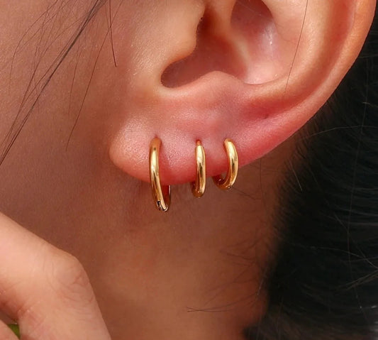 Stålörhängen med 18K förgyllning 10MM / 12MM / 14MM / 16MM (Tjocklek: 2MM)