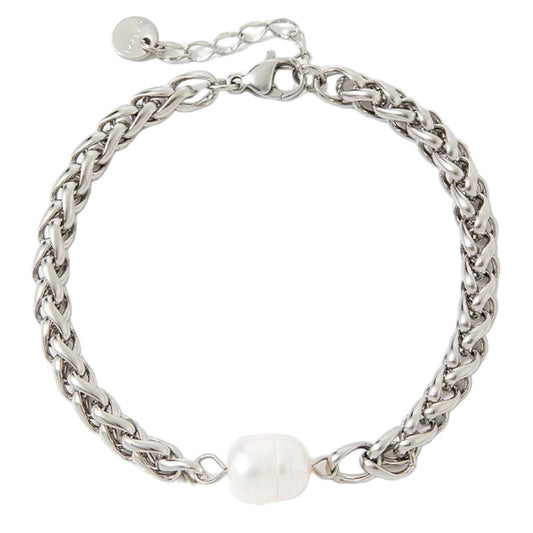 Stålarmband med Sötvattenpärla 17+3 cm