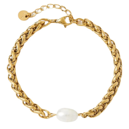 Stålarmband med 18K förgyllning och Sötvattenpärla 17+3 cm