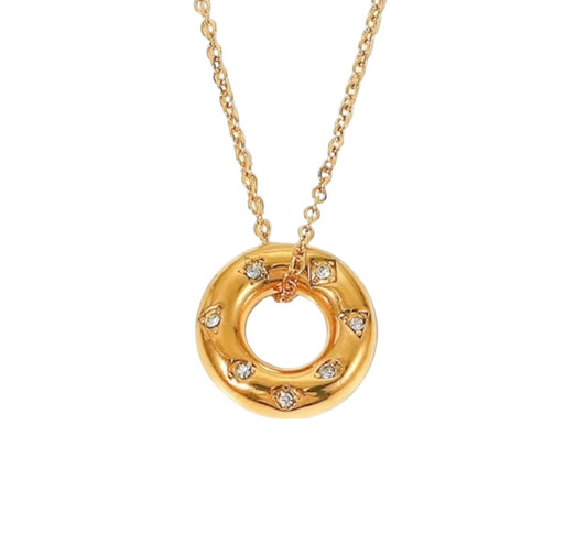 Stålhalsband med 18K förgyllning och CZ 40+5 cm