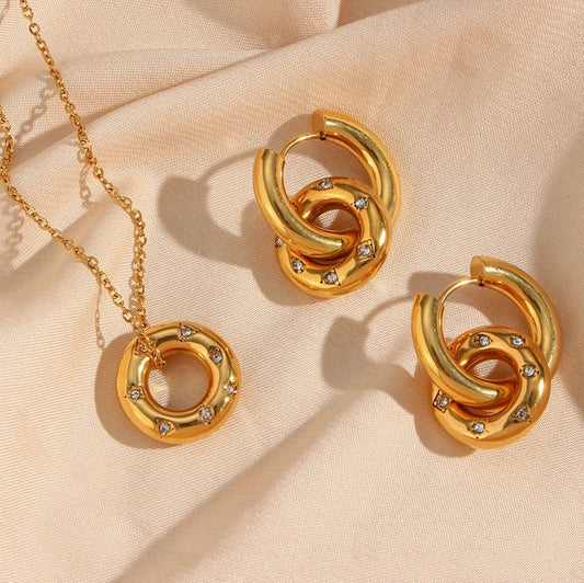 Stålhalsband med 18K förgyllning och CZ 40+5 cm