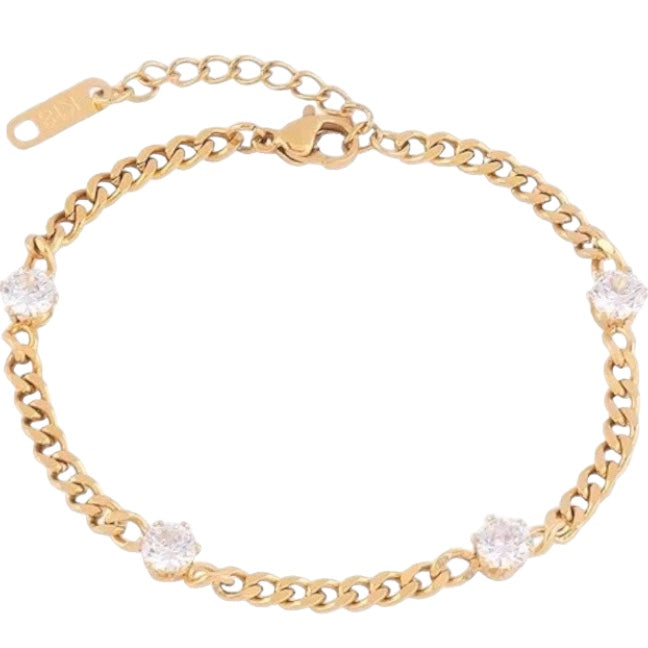 Stålarmband med 14K förgyllning och CZ 3MM 16+4 cm