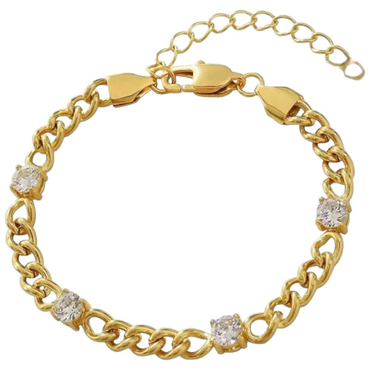 Stålarmband med 14K förgyllning och CZ 5MM 16+4 cm