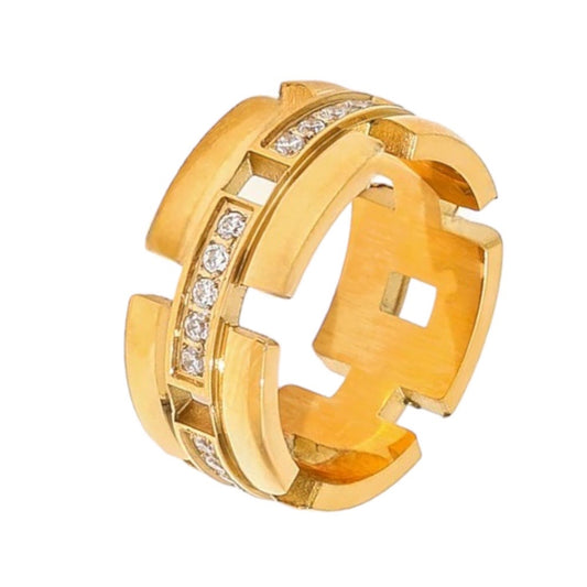 Stålring med 18K förgyllning och CZ