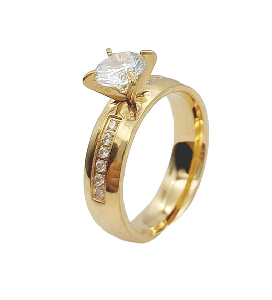 Stålring med 18K förgyllning och CZ