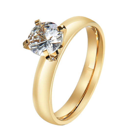 Stålring med 18K förgyllning och CZ