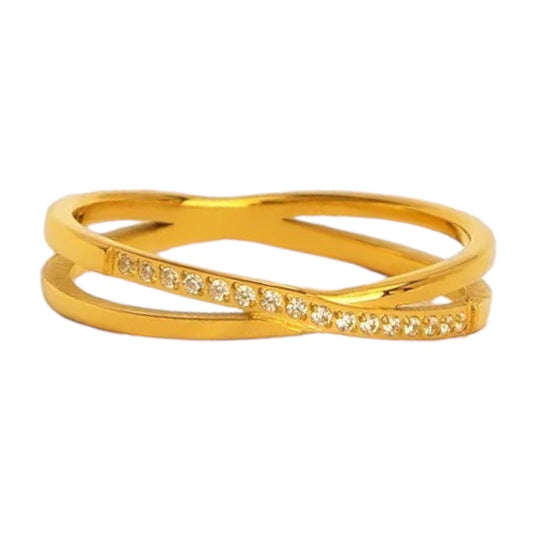 Stålring med 18K förgyllning och CZ