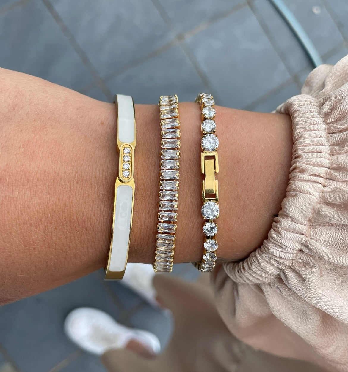 Stålarmband med 18K förgyllning och CZ 16+4 cm (6MM)