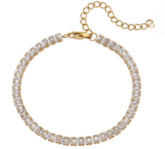 Stålarmband med 18K förgyllning med 3 MM (FYRKANTIGA) CZ 15+5 cm