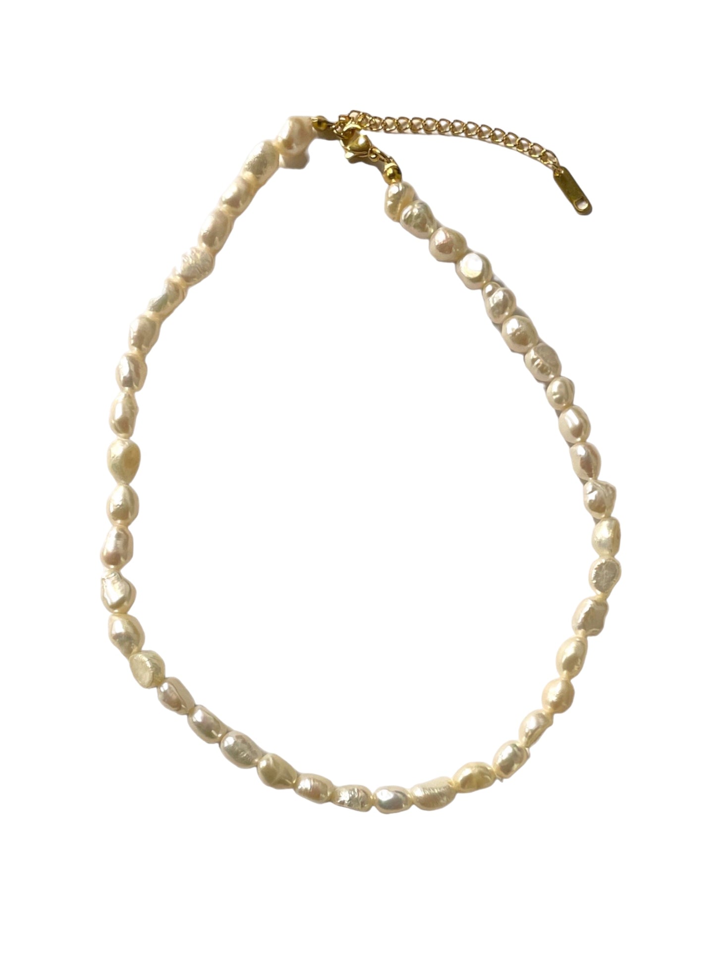 Stålhalsband med 18K förgyllning och Sötvattenpärlor (OREGELBUNDNA) 38+5 cm