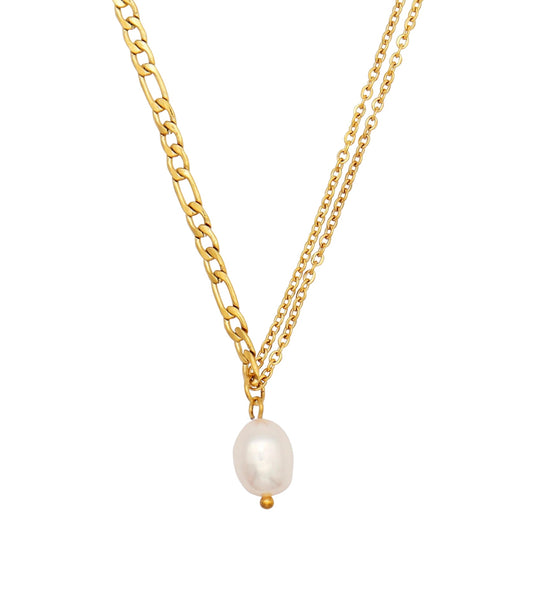 Stålhalsband med 18K förgyllning och Sötvattenpärla 40,5+5,5 cm