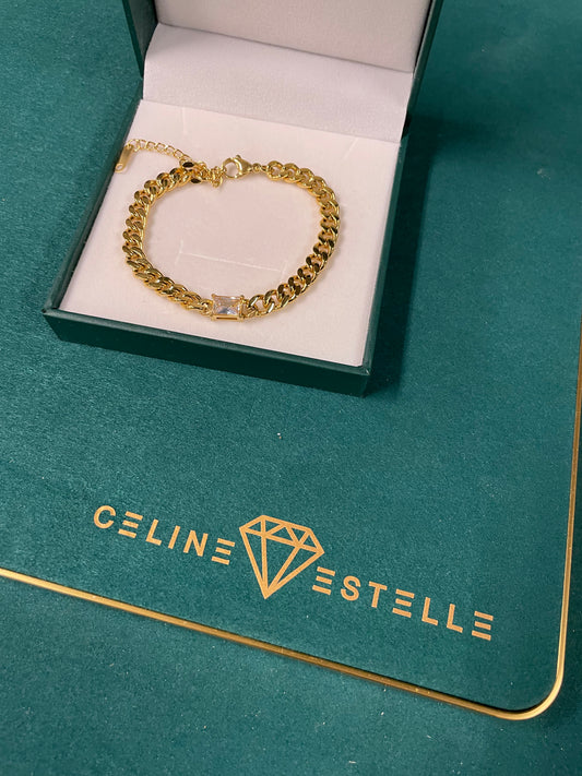 Stålarmband med 18K förgyllning och CZ 16+4 cm