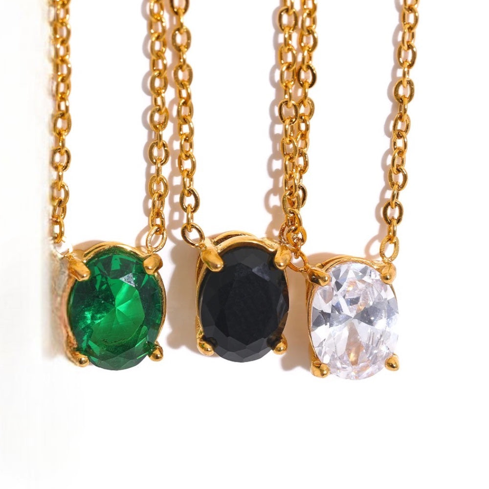 Stålhalsband med 18K förgyllning och CZ 40+5 cm