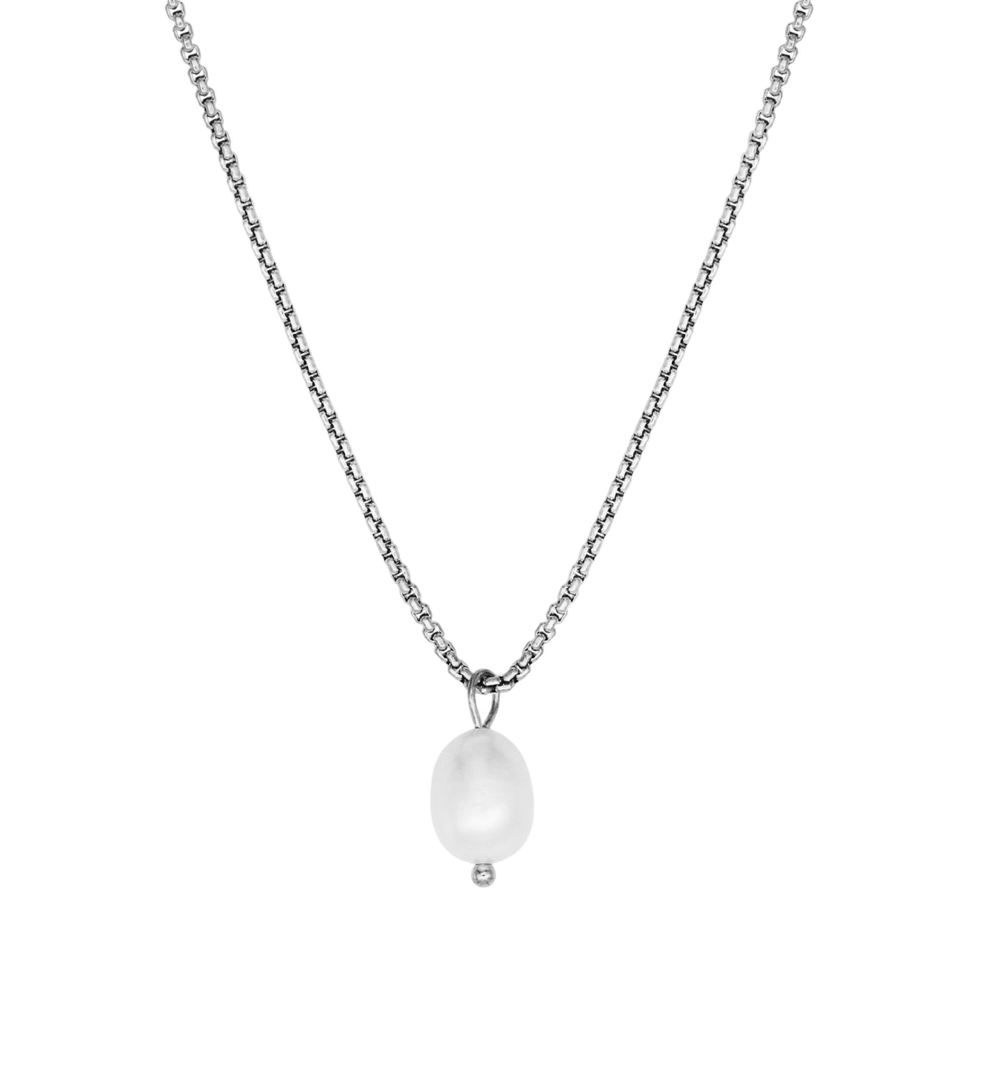 Stålhalsband med Sötvattenpärla 40+5 cm