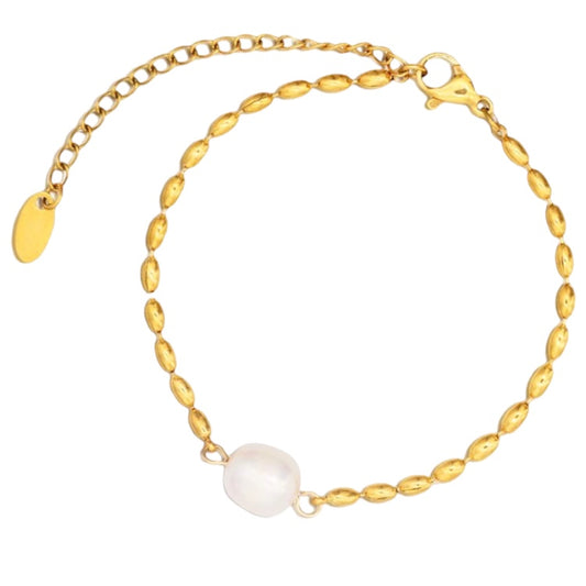 Stålarmband med 18K förgyllning och Sötvattenpärla 15+5,5 cm
