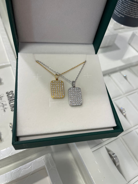 Stålhalsband med CZ 42+5 cm