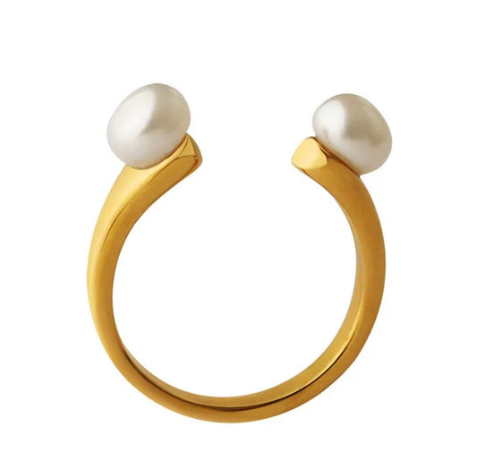 Stålring med 18K förgyllning och Sötvattenpärlor - Reglerbar