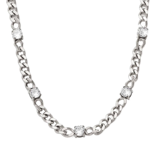 Stålhalsband med CZ 40+5 cm