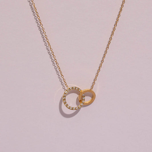 Stålhalsband med 18K förgyllning och CZ 42+5 cm