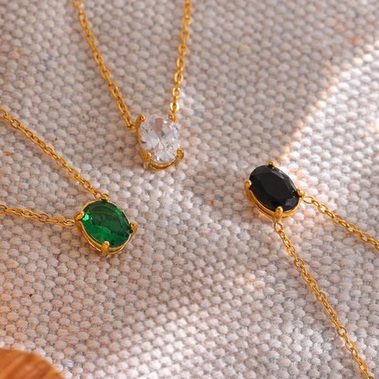 Stålhalsband med 18K förgyllning och CZ 40+5 cm