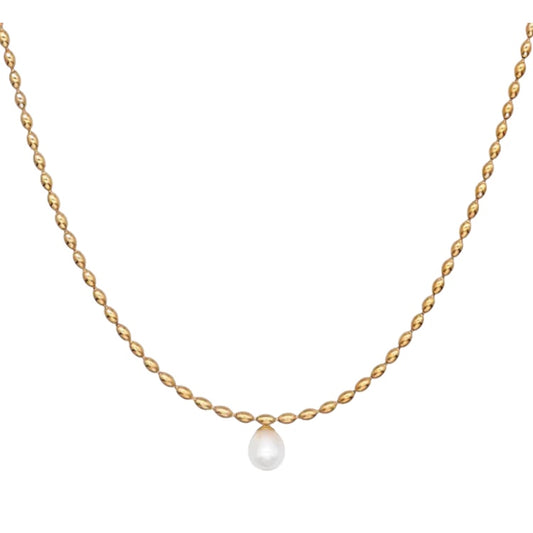 Stålhalsband med 18K förgyllning och Sötvattenpärla 40+5 cm