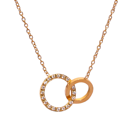 Stålhalsband med 18K förgyllning och CZ 42+5 cm