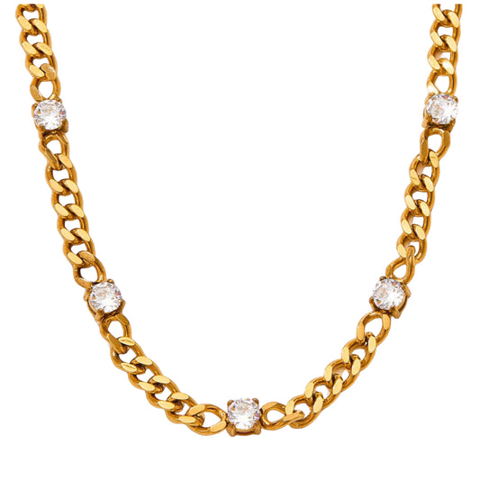 Stålhalsband med 14K förgyllning och CZ 40+5 cm