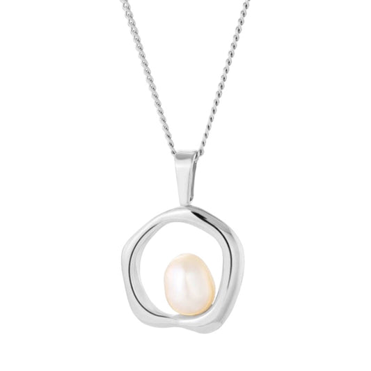 Stålhalsband med Sötvattenpärla 40+5 cm