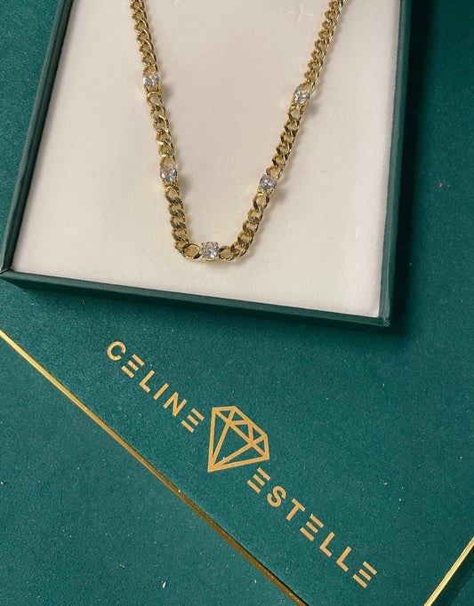 Stålhalsband med 14K förgyllning och CZ 40+5 cm