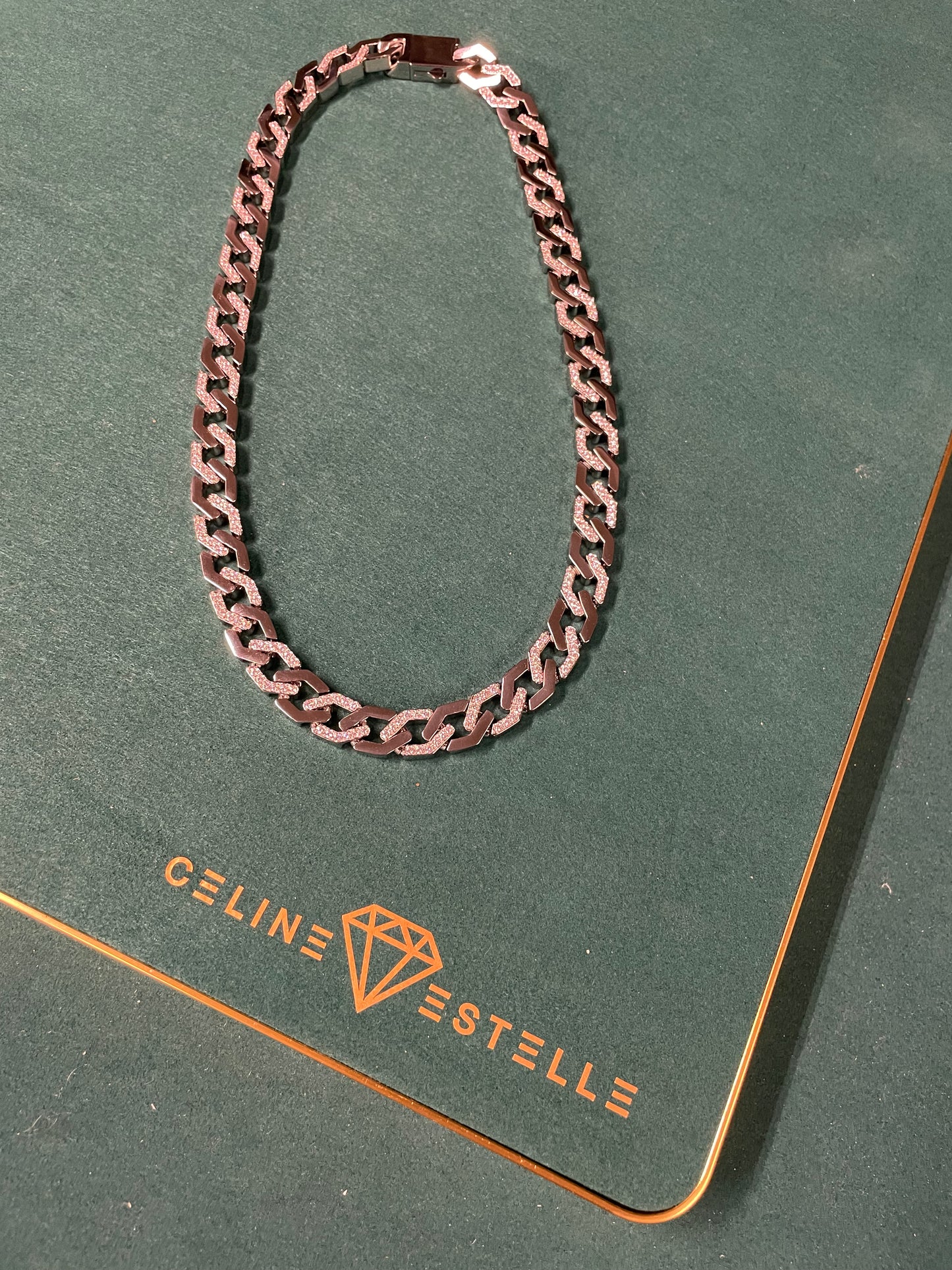 Stålhalsband med CZ 45 CM