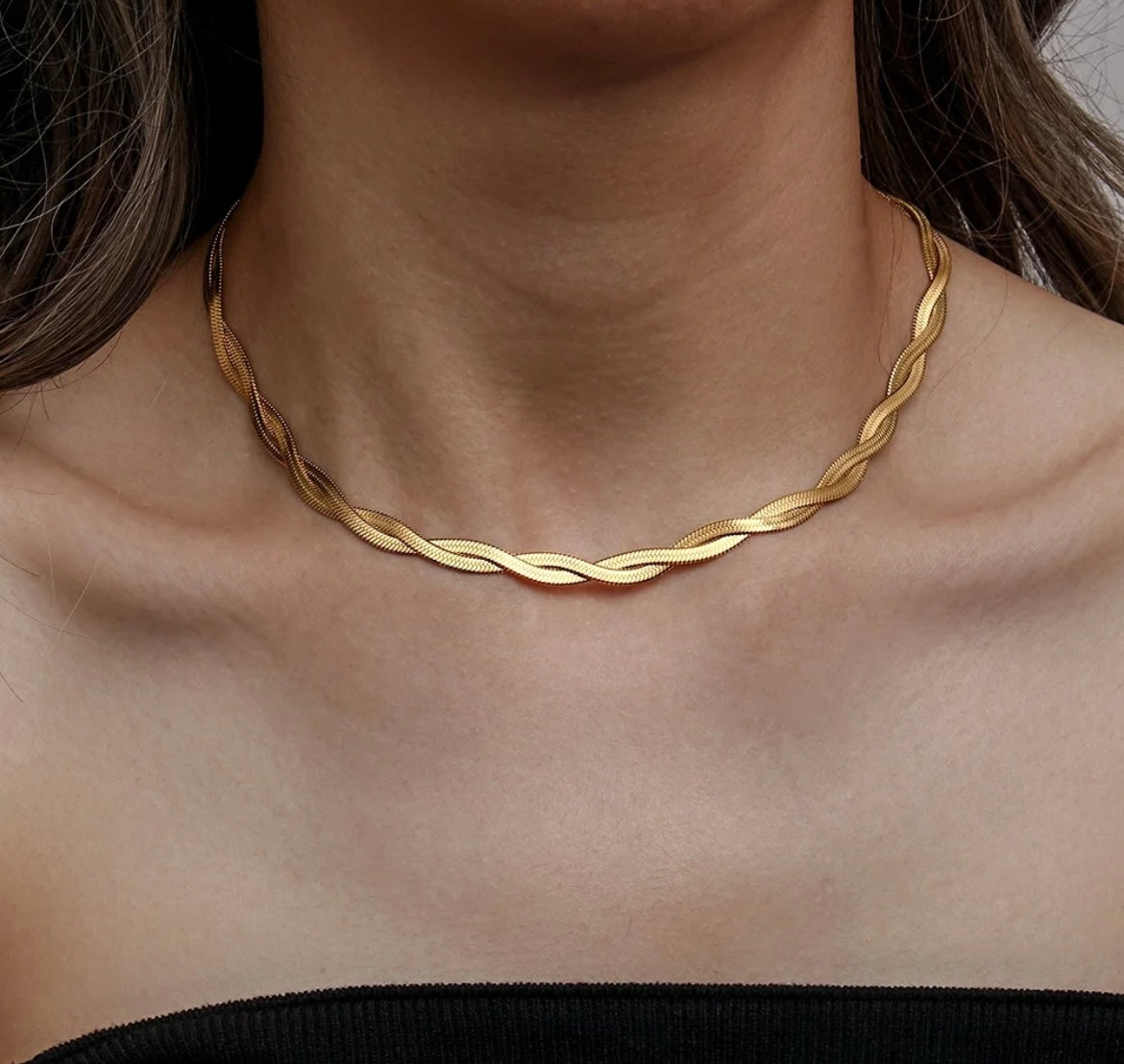 Stålhalsband med 18K förgyllning 40+5 cm