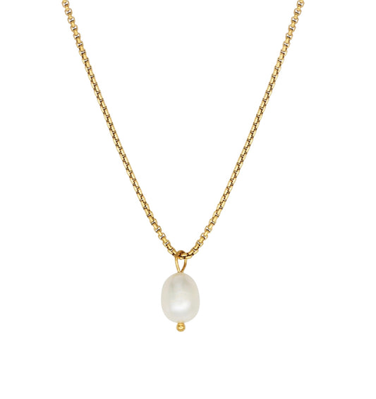 Stålhalsband med 18K förgyllning och Sötvattenpärla 40+5 cm