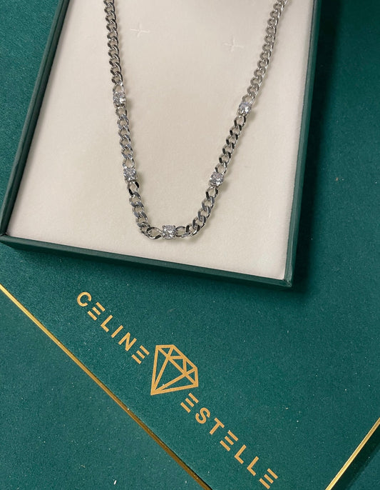 Stålhalsband med CZ 40+5 cm