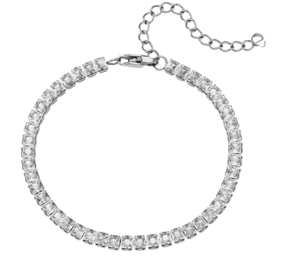 Stålarmband med CZ 15+5 cm (FYRKANTIGA) (4MM)