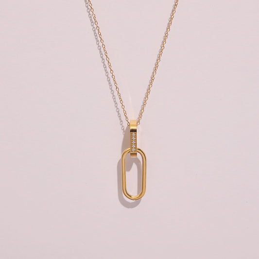 Stålhalsband med 18K förgyllning och CZ 42+5 cm