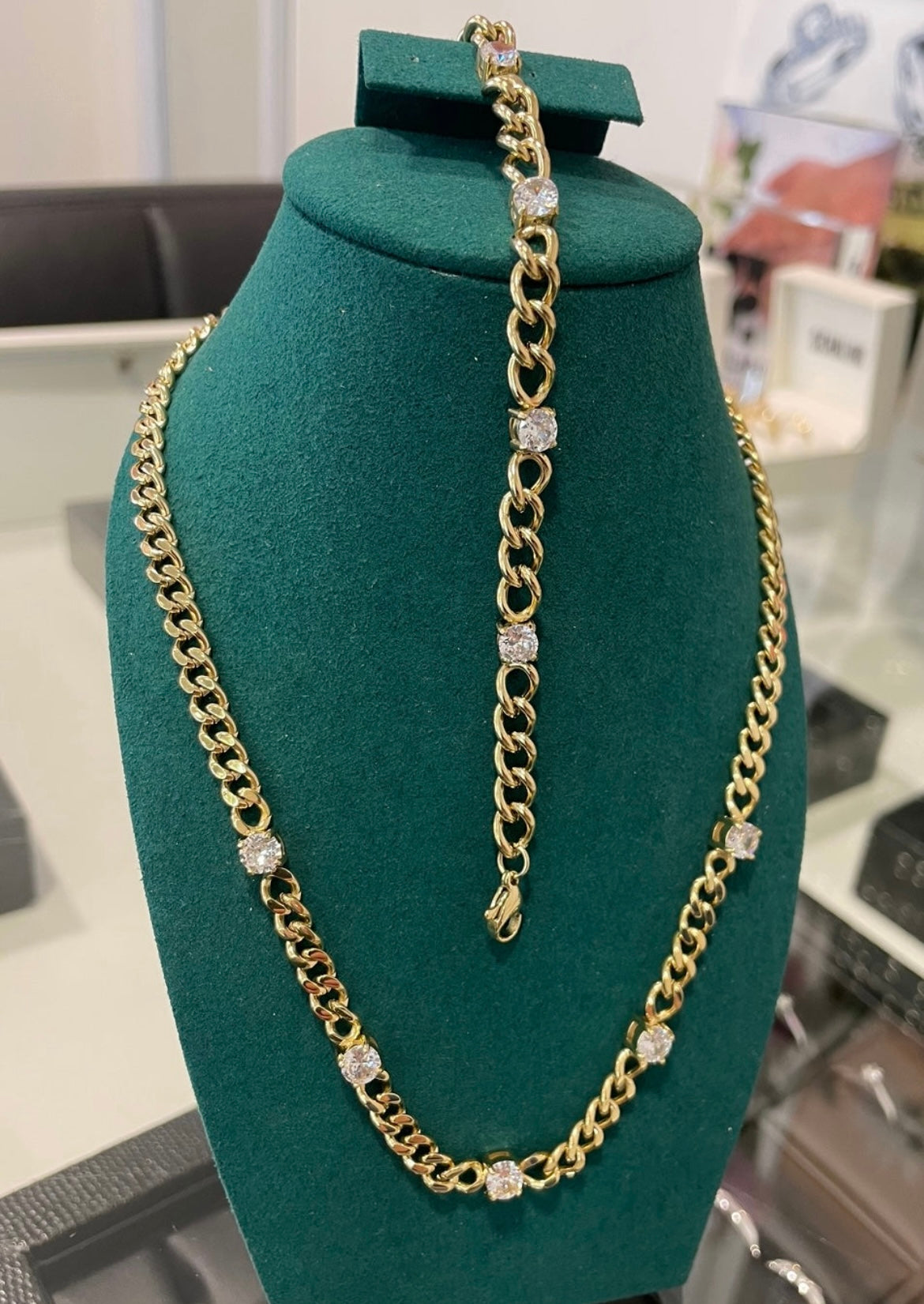 Stålhalsband med 14K förgyllning och CZ 40+5 cm