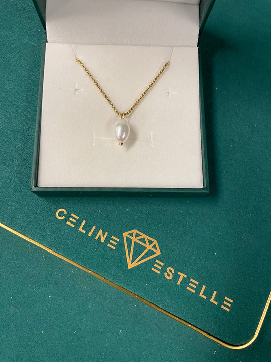 Stålhalsband med 18K förgyllning och Sötvattenpärla 40+5 cm