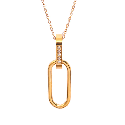 Stålhalsband med 18K förgyllning och CZ 42+5 cm