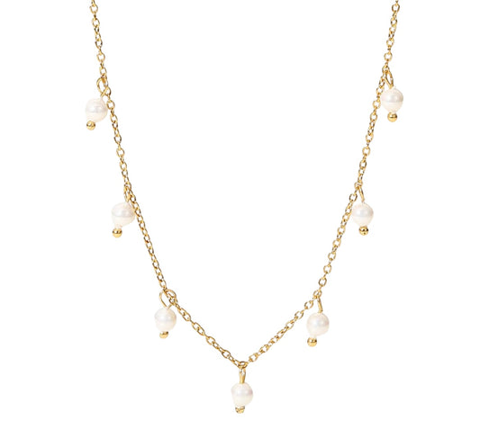 Stålhalsband med 18K förgyllning och Sötvattenpärlor 40+5 cm